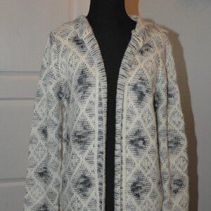 Tuscany Gray and Cream Open Hoodie Cardigan Diamond Knit size Medium